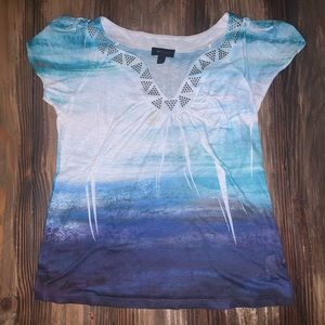 AB Studio Top with cute studded neckline.